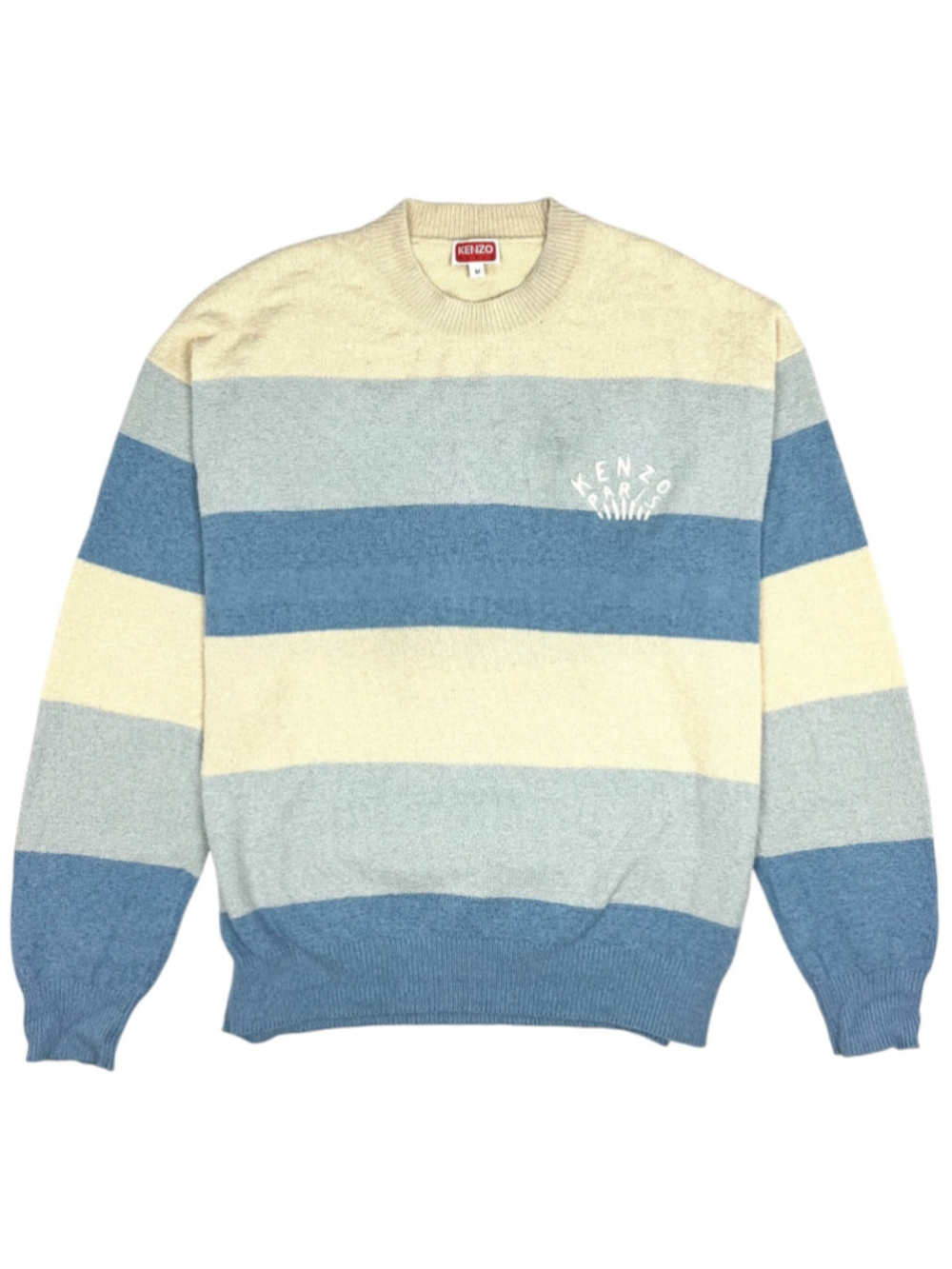 Kenzo Paris Blue Multicolor Striped Stretch Cotton Blend Sweater Medium